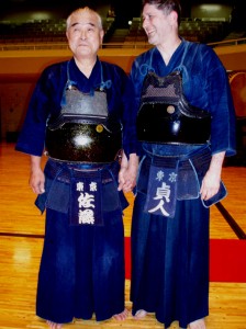 Sato Hironobu sensei (Kendo 8th Dan hanshi) and me at the BUDOKAN in Tokyo. Photo by Peter Ryan.